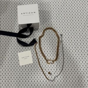 Artisan Necklaces beautiful gold and silver stacked necklaces with box